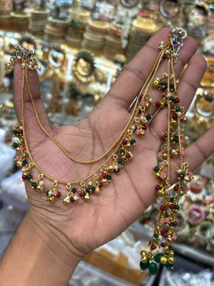 Kashmiri Earings With Back Hair Chain