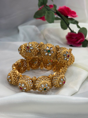 Heritage Green Ruby Gold Kundan Kada